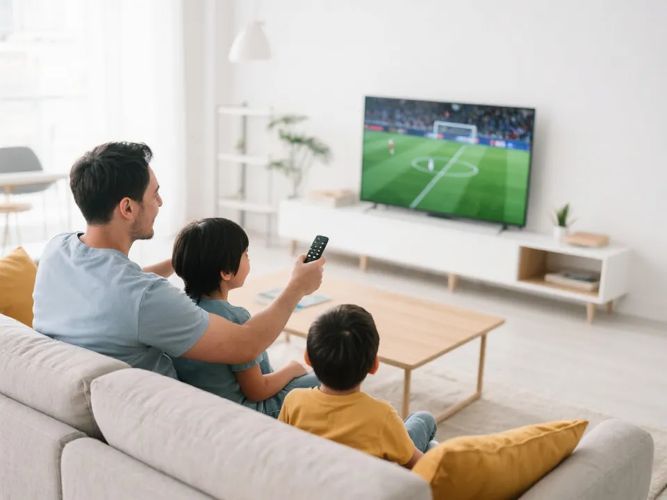 手机投屏到电视观看比赛的示意图