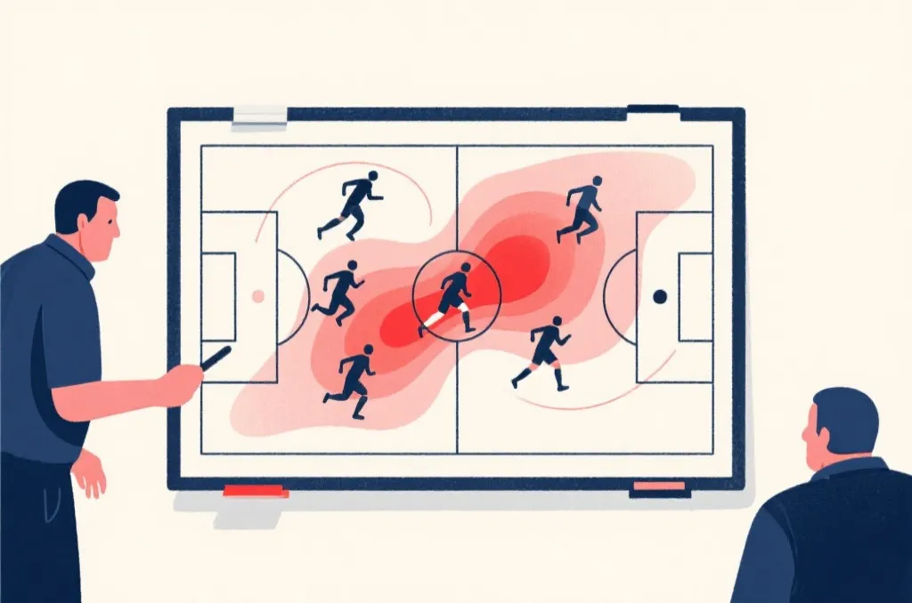 战术板与球员跑位热区结合的预测框架示意